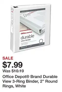 Office Depot Office Depot Brand Durable View 3-Ring Binder, 2 Round Rings, White offer