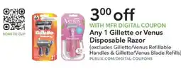Publix Any 1 Gillette or Venus Disposable Razor offer