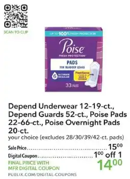Publix Poise pads for bladder leaks offer