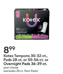 Publix Kotex tampons or pads or overnight pads offer