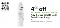 Publix Dove whole body deodorant spray offer
