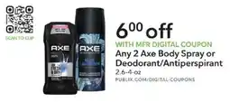 Publix Axe body spray or deodorant/antiperspirant offer
