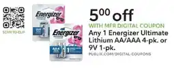 Publix Energizer Ultimate Lithium AA/AAA or 9V offer