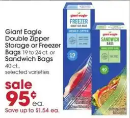 Giant Eagle Giant Eagle Double Zipper Storage or Freezer Bags or Sandwich Bags offer