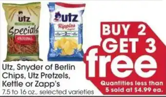 Giant Eagle Utz, Snyder of Berlin Chips, Utz Pretzels, Kettle or Zapp's offer