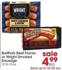 Giant Eagle Ballpark Beef Franks or Wright Smoked Sausage offer