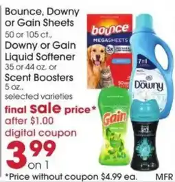 Giant Eagle Bounce, Downy or Gain Sheets or Liquid Softener or Scent Boosters offer