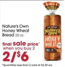 Giant Eagle Nature's Own Honey Wheat Bread offer