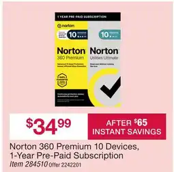 BJ’s Norton 360 Premium 10 Devices, 1-Year Pre-Paid Subscription offer