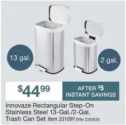 BJ’s Innovaze Rectangular Step-On Stainless Steel 13-Gal./2-Gal. Trash Can Set offer