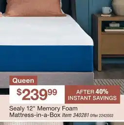 BJ’s Sealy 12 Memory Foam Mattress-in-a-Box Item offer