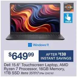 BJ’s Dell 15.6 Touchscreen Laptop, AMD Ryzen 7 Processor, 16GB Memory, 1TB SSD offer