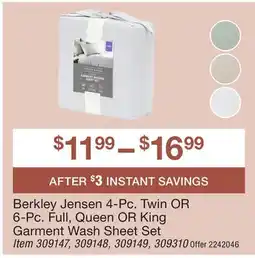 BJ’s Berkley Jensen 4-Pc. Twin OR 6-Pc. Full, Queen OR King Garment Wash Sheet Set offer