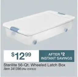 BJ’s Sterilite 56-Qt. Wheeled Latch Box offer