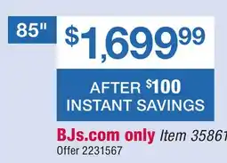 BJ’s LG 85 QNED84B 4K Mini LED Smart TV offer