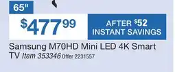 BJ’s 65 Samsung M70HD Mini LED 4K Smart TV Item offer