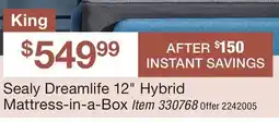 BJ’s Sealy King Dreamlife 12 Hybrid Mattress-in-a-Box offer