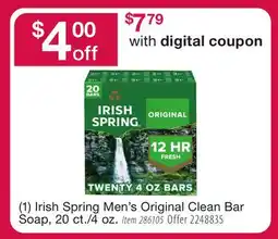 BJ’s (1) Irish Spring Men's Original Clean Bar Soap, 20 ct./4 oz offer
