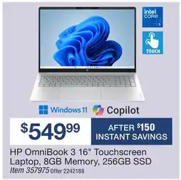 BJ’s HP OmniBook 3 16 Touchscreen Laptop, 8GB Memory offer