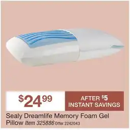 BJ’s Sealy Dreamlife Memory Foam Gel Pillow Item offer