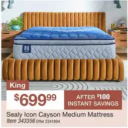 BJ’s King Sealy Icon Cayson Medium Mattress offer