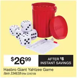 BJ’s Hasbro Giant Yahtzee Game offer