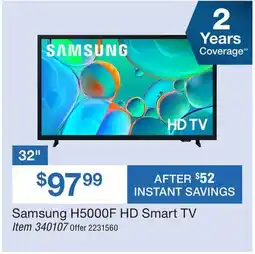 BJ’s 32 Samsung H5000F HD Smart TV Item offer