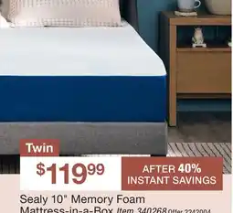 BJ’s Sealy 10 Memory Foam Mattress-in-a-Box offer