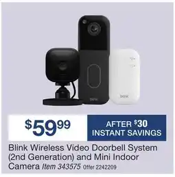 BJ’s Blink Wireless Video Doorbell System (2nd Generation) and Mini Indoor Camera offer
