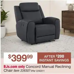 BJ’s Concord Manual Reclining Chair offer