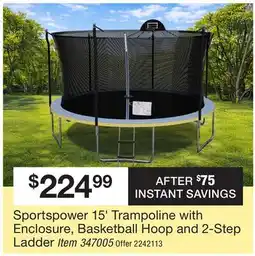 BJ’s Sportspower 15' Trampoline with Enclosure, Basketball Hoop and 2-Step Ladder offer