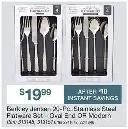 BJ’s Berkley Jensen 20-Pc. Stainless Steel Flatware Set – Oval End OR Modern offer