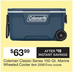 BJ’s Coleman Classic Series 100-Qt. Marine Wheeled Cooler Item offer