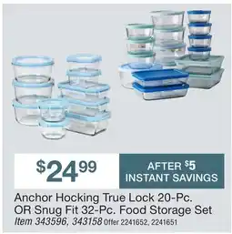 BJ’s Anchor Hocking True Lock 20-Pc. OR Snug Fit 32-Pc. Food Storage Set offer