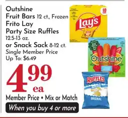 Pavilions Outshine Fruit Bars 12 ct, Frozen Frito Lay Party Size Ruffles 12.5-13 oz. or Snack Sack 8-12 ct offer