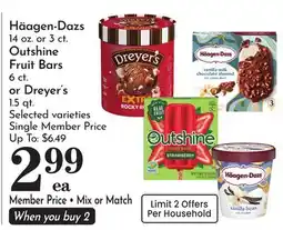 Pavilions Haagen-Dazs 14 oz. or 3 ct., Outshine Fruit Bars 6 ct., or Dreyer's 1.5 qt offer