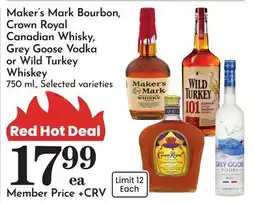 Pavilions Maker's Mark Bourbon, Crown Royal Canadian Whisky, Grey Goose Vodka or Wild Turkey Whiskey offer