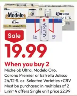 Stater Bros Michelob Ultra, Modelo Oro, Corona Premier or Estrella Jalisco offer