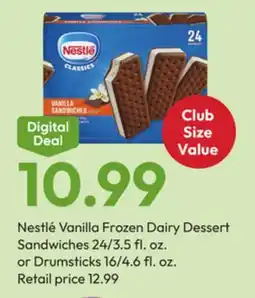 Stater Bros Nestlé Vanilla Frozen Dairy Dessert Sandwiches 24/3.5 fl. oz. or Drumsticks 16/4.6 fl. oz offer
