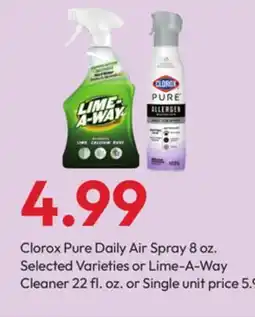 Stater Bros Clorox Pure Daily Air Spray 8 oz. Selected Varieties or Lime-A-Way Cleaner 22 fl. oz offer