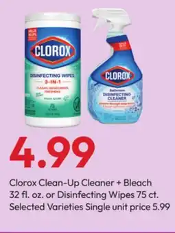 Stater Bros Clorox Clean-Up Cleaner + Bleach 32 fl. oz. or Disinfecting Wipes 75 ct offer