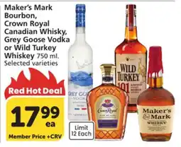Albertsons Maker's Mark Bourbon, Crown Royal Canadian Whisky, Grey Goose Vodka or Wild Turkey Whiskey offer