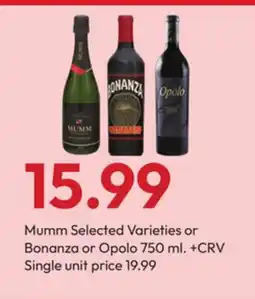 Stater Bros Mumm Selected Varieties or Bonanza or Opolo offer
