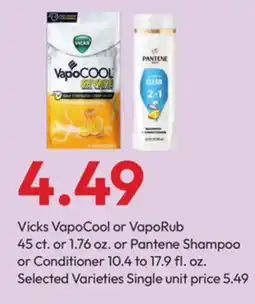 Stater Bros Vicks VapoCool or VapoRub 45 ct. or 1.76 oz. or Pantene Shampoo or Conditioner 10.4 to 17.9 fl. oz offer