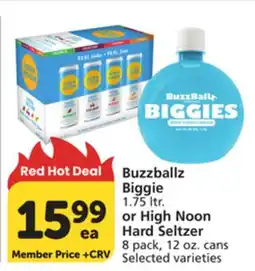 Albertsons Buzzballz Biggie 1.75 ltr. or High Noon Hard Seltzer 8 pack, 12 oz. cans offer