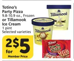 Albertsons Totino's Party Pizza 9.8-10.9 oz., Frozen or Tillamook Ice Cream 1 pint offer