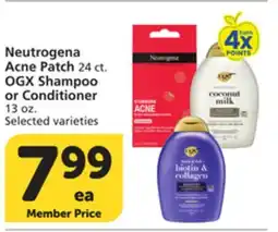 Vons Neutrogena Acne Patch 24 ct. OGX Shampoo or Conditioner 13 oz offer