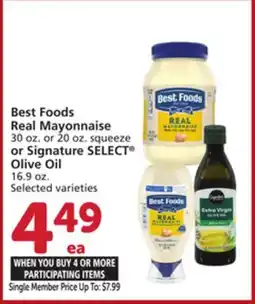 Vons Best Foods Real Mayonnaise 30 oz. or 20 oz. squeeze or Signature SELECT Olive Oil 16.9 oz offer