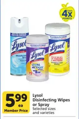 Vons Lysol Disinfecting Wipes or Spray offer