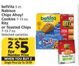 Vons belVita 5 ct. Nabisco Chips Ahoy! Cookies 7-13 oz. Ritz or Toasted Chips 7-13.7 oz offer